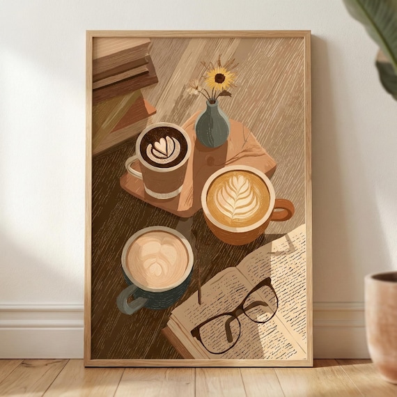 Latte Art Print | Cozy Coffee Illustration, Cafe Decor (Digital or Poster)