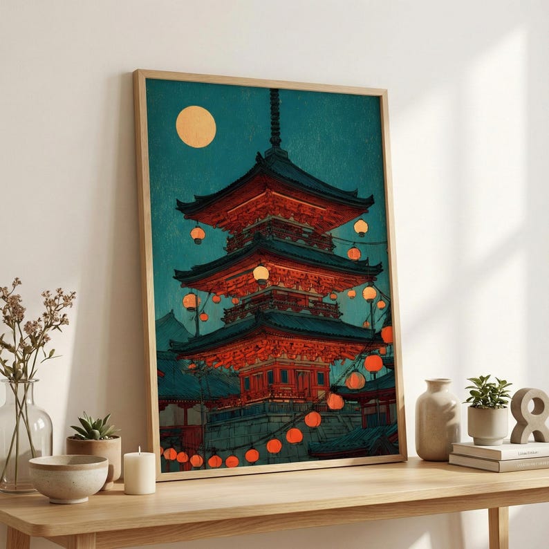 Japanese Pagoda Print Ukiyo e Temple Asian Decor digital Or Poster japanese-pagoda-print-ukiyo-e-temple-asian-decor-digital-or-poster