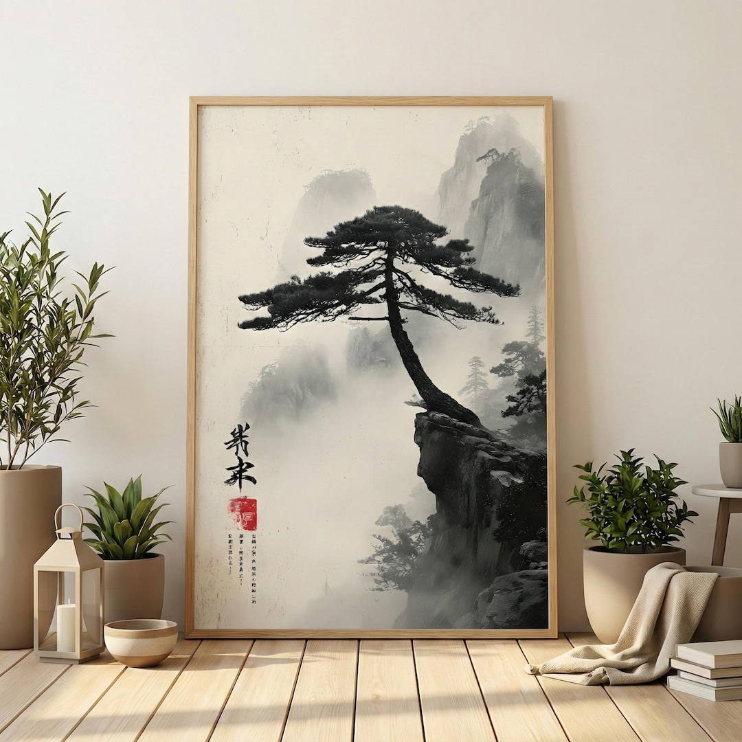 Japanese Pine Tree Sumi-e Art Print, Zen Landscape (digital or Poster ...