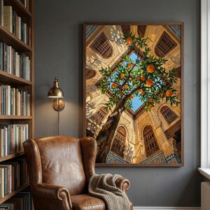 Sunny Moroccan Riad Courtyard Painting, Impressionistic Orange Tree Art Poster (Digital or Poster) image 7