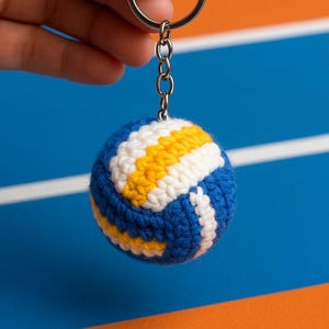 Crochet Volleyball Keychain – Handmade Sports Ball Charm, Amigurumi Volleyball Gift for Players & Fans