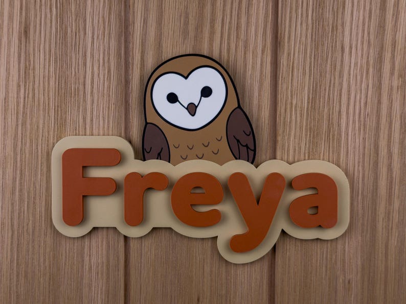 Personalised Woodland Animal Name Sign, 3D Printed Kids Room Decor ...