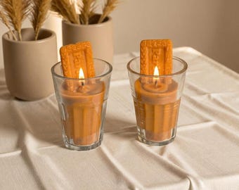 Masala Chai Candle Set (2) – Indian Biscuit Inspired Dessert Candles in Glass Cups | Cozy Gift