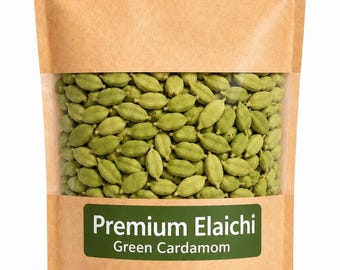Baccelli di cardamomo verde del Kerala / 8 mm di cardamomo intero, aroma con indicazione geografica protetta (IGP).