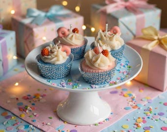Vanilla Strawberry Cupcake Soy Wax Candles | Dessert Scented Home Fragrance Set