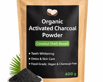 Organic Activated Charcoal Powder (400g) | Coconut Shell-Based | Teeth Whitening, Detox & Skin Care |Natural Black Powder