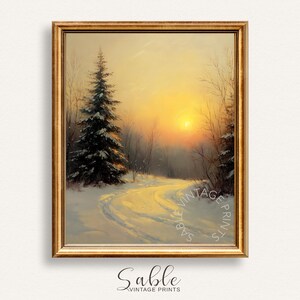 Art mural imprimable sentier forestier enneigé - paysages hivernaux vintage, décoration intemporelle confortable, ferme ou galerie rustique, téléchargement numérique 113