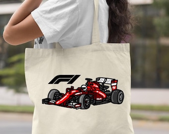 Racing Car Tote Bag • Red Race Car Shopper • Motorsport Fan Gift Bag