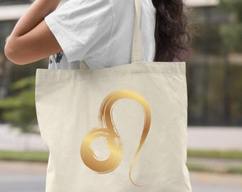 Leo Zodiac Tote Bag, Minimal Gold Leo Sign Canvas Bag, Astrology Horoscope Gift Tote, Aesthetic Zodiac Shopper