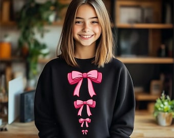 Cute Big Pink Bow Sweatshirt, Kawaii Ribbon Aesthetic Pullover, Soft Girl Bow Crewneck, Girly Cozy Sweater Gift