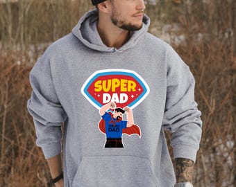Super Dad Hoodie, Retro Superhero Dad Pullover, Cool Fun Father’s Day Hoodie, Best Dad Graphic Hoodie