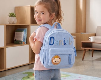 Mochila infantil personalizada, bolso infantil con nombre personalizado, bolso para guardería con aplique de león