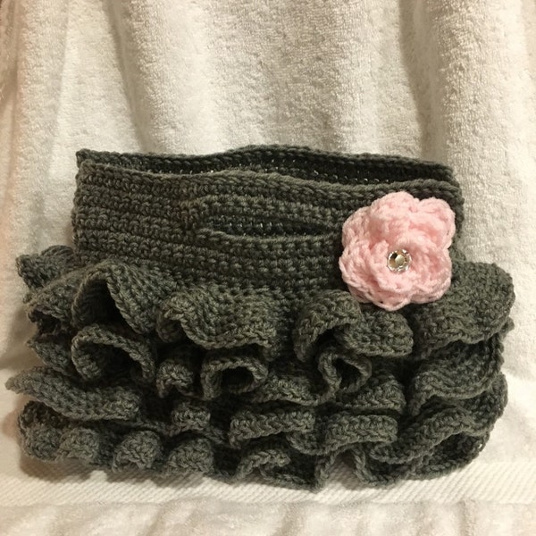 Crochet Ruffled Clutch Purse With Flower Embellishment Available in Multiple Colors