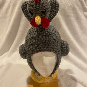 Crochet Chicken Hat in Gray