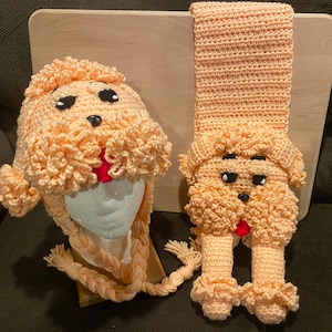 Crochet Poodle Beanie and Scarf Set