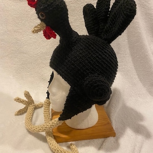 Crochet Chicken Hat in Black