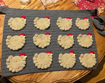 Egg Gathering Apron with 12 Pockets: Heather Gray Chicken Design