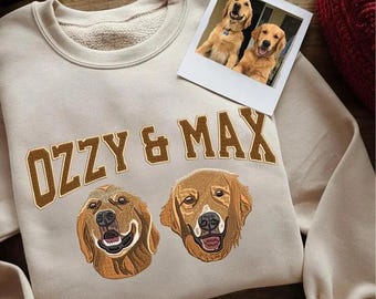 Pet Family Embroidered Sweatshirt, Custom Dog & Cat Portraits with Names, Custom Pet Photo Sweatshirt