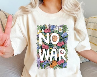 No War Shirt, Floral Peace T-Shirt, Peace and Love Tee, Cute Cat and Flowers Shirt