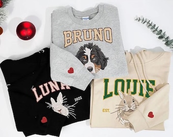 Custom Embroidered Dog Hoodie, Cat Dad Gift Custom Hoodie, Custom Pet Photo Sweatshirt, Photo Dog Cat Shirt