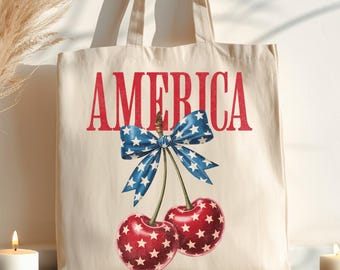 Patriotic Cherry Tote Bag, USA 250th Anniversary Tote Bag, 1776 2026 America Freedom Bag, 4th of July Gift for Women, America Tote Bag