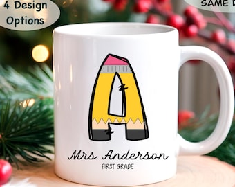 Personalized Initial Mug For Teacher, 4 Design Options, Custom Name Coffee Cup, Back To School Gift For Educator, Teacher Appreciation Gift