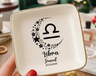 Personalized Zodiac Jewelry Dish, Minimalist Ring Holder, Constellation Ring Dish, Horoscope Astrology Gift, Birthdate Keepsake, Zodiac Gift