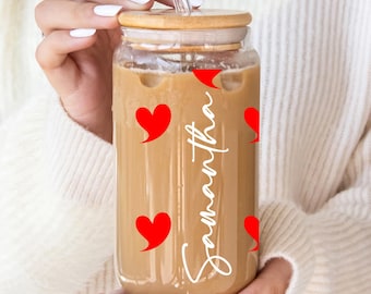 Personalized Valentines Day Glasses, Valentines Gifts for Her, Custom Valentines Tumbler, Valentines 16oz Glass Cup, Galentines Day Gift