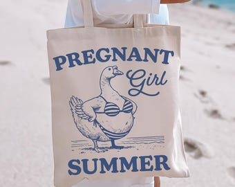 Pregnant Girl Summer Tote Bag, Summer Goose Bag, Present for New Mom, Funny Announcement Gift, Summer Party ToteBag, Cute Pregnancy Gift
