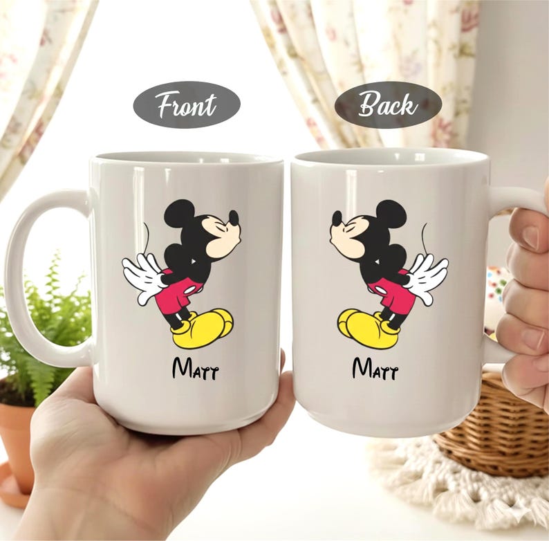 Personalized Mickey and Minnie Mug, Mickey Mouse Gift, Custom Name Coffee Cup, Valentines Day Mug, Disney Mug, Couple Gift for Disney Fans bild 1
