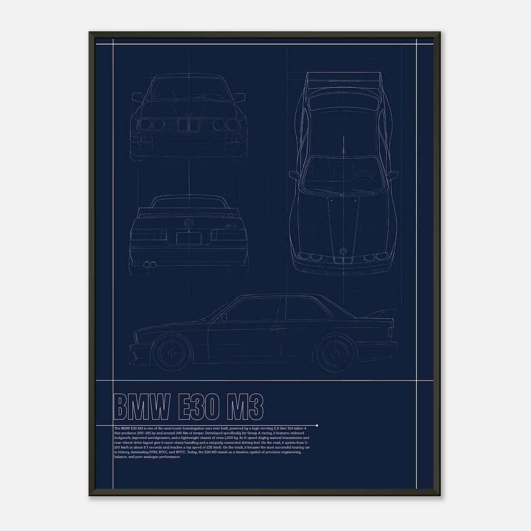 BMW E30 M3 Premium Retro Blueprint Metal Framed Poster - Etsy