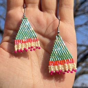 Green & Orange Beaded Earrings | Emerald Ridge | Handmade Persian Design