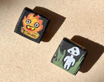 Hand Painted Wooden Earrings | Fire & Figure Mini Studs | One of a Kind Art Earrings | Travel Art