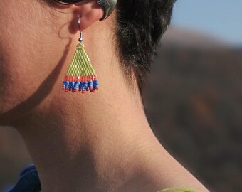 Light Green & Orange Beaded Earrings | Forest Horizon | Hidden Colors of the Mountain Collection.