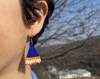Dark Blue & Orange Beaded Earrings | Midnight Mountain Sky | Hidden Colors of the Mountain Collection