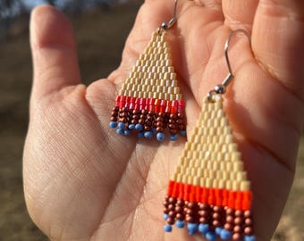 Cream & Brown Beaded Earrings | Stone and River Echo | Hidden Colors of the Mountain Collection