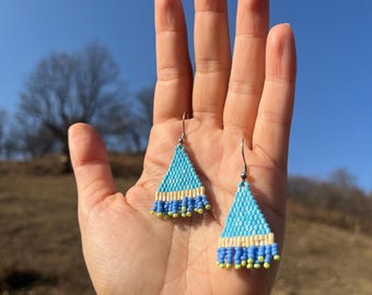 Light Blue & Cream Beaded Earrings | Glacier Stream | Hidden Colors of the Mountain Collection