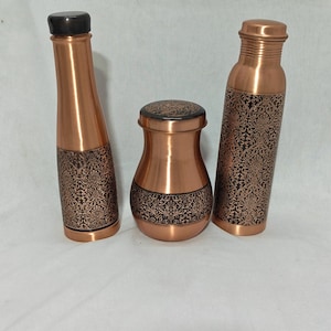 Dispensador de agua de cobre antiguo de 8 litros con soporte, 2 botellas y vaso. Decoración de cocina de lujo. Regalo para la salud. imagen 13