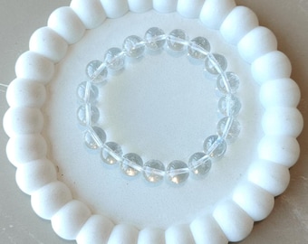 Clear Quartz Crystal Bracelet - Round Gemstone Beads - Healing Jewelry