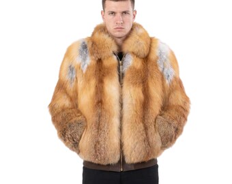 Handmade Red Fox Fur Bomber Jacket, Vintage Leather Outerwear