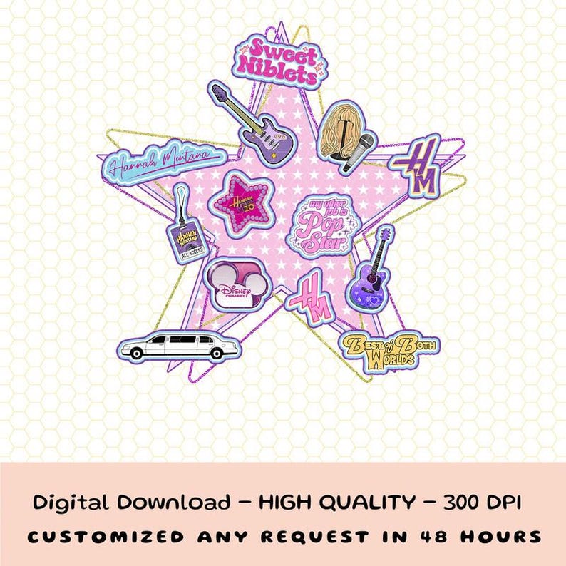 Retro Hannah Montana 20Th Anniversary Png, Disneyland Hannah Montana Png, Disneyland Channel Pop Star Png, Magic Kingdom image 1