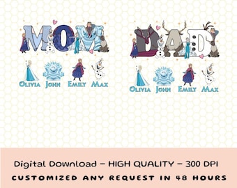 Personalized Mom and Dad Frozen Png, Best Gift for Dad And Mom, Olaf, Anna, Elsa, Frozen Family Png, Christmas Gift, Frozen Characters