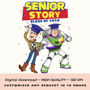 Disneyland Pixar Toy Story till sistaårsklass 2026 png, examen 2026 familjeresa png, Woody Buzz Lightyear, Disneyland-examen