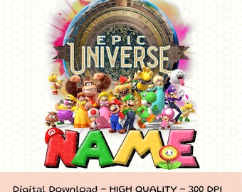 パーソナライズされたスーパーマリオ エピックユニバース PNG、マリオ ルイージ ピーチ姫、エピックユニバース ファミリーマッチング PNG、カスタム エピック PNG、デジタルダウンロード