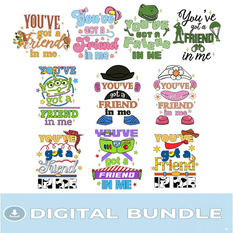 Toy Story You've Got A Friend In Me PNG Bundle, Toy Story Characters Group Matching Png, Woody Buzz Lightyear Png, Digital Download image 1
