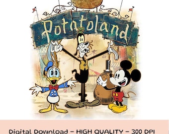 Mickey Mouse Goofy Donald Bienvenido a Potatoland PNG, Mickey y sus amigos Disneyland Potatoland PNG, Viaje a Disneyland, Descarga digital