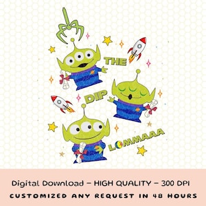 Puede incluir: Gráfico digital con tres extraterrestres verdes con túnicas de graduación azules, sosteniendo diplomas. Se muestra el texto "THE DIP LOMMAAA", junto con cohetes, estrellas y una máquina de garra. Descarga digital.
