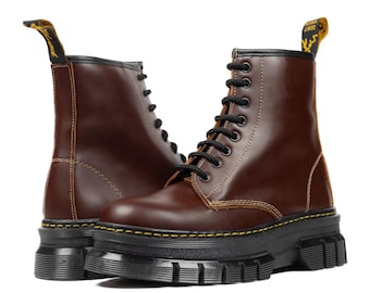 Burgundy Leather Boots – Women’s Handmade Rhino Style Boots – Lace & Zipper Closure – Tall Autumn Winter Boots with Thermal Sole