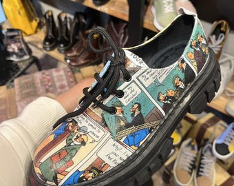 Zapatillas de Tintín – Zapatillas deportivas hechas a mano con diseño de cómic, calzado unisex de piel vegana, regalo único para amantes de los cómics.