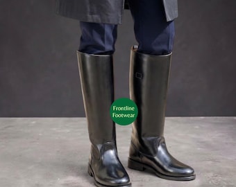 Handmade Men Black Leather Riding Boots, Knee High Tall Boots, Equestrian Boots, Vintage Military Style Officer Jackboots